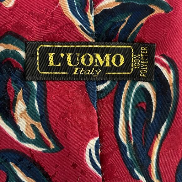L’uomo italin silk red blue paisley vintage 80s 90s style men’s tie - Picture 9 of 12